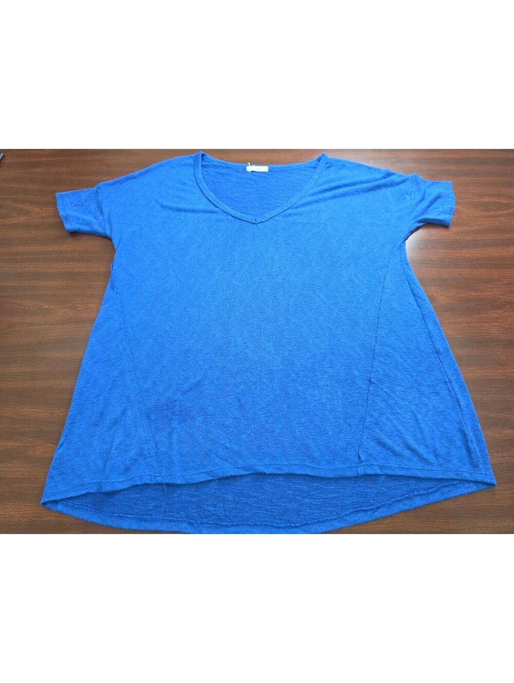 Cherish Women Medium Blue V Neck Short Sleeve Casual Everyday Swing Blouse